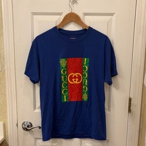 Gucci Navy Tee with Red and Green Logo